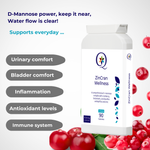 QW ZinCran Wellness | 90 High Strength Zinc (2.5mg) D Mannose (900mg) Capsules | D-Mannose Zinc Supplement with Cranberry Extract, Bamboo Leaf, Lactobacillus Acidophilus & More | Manufactued in UK - QuantumWay 